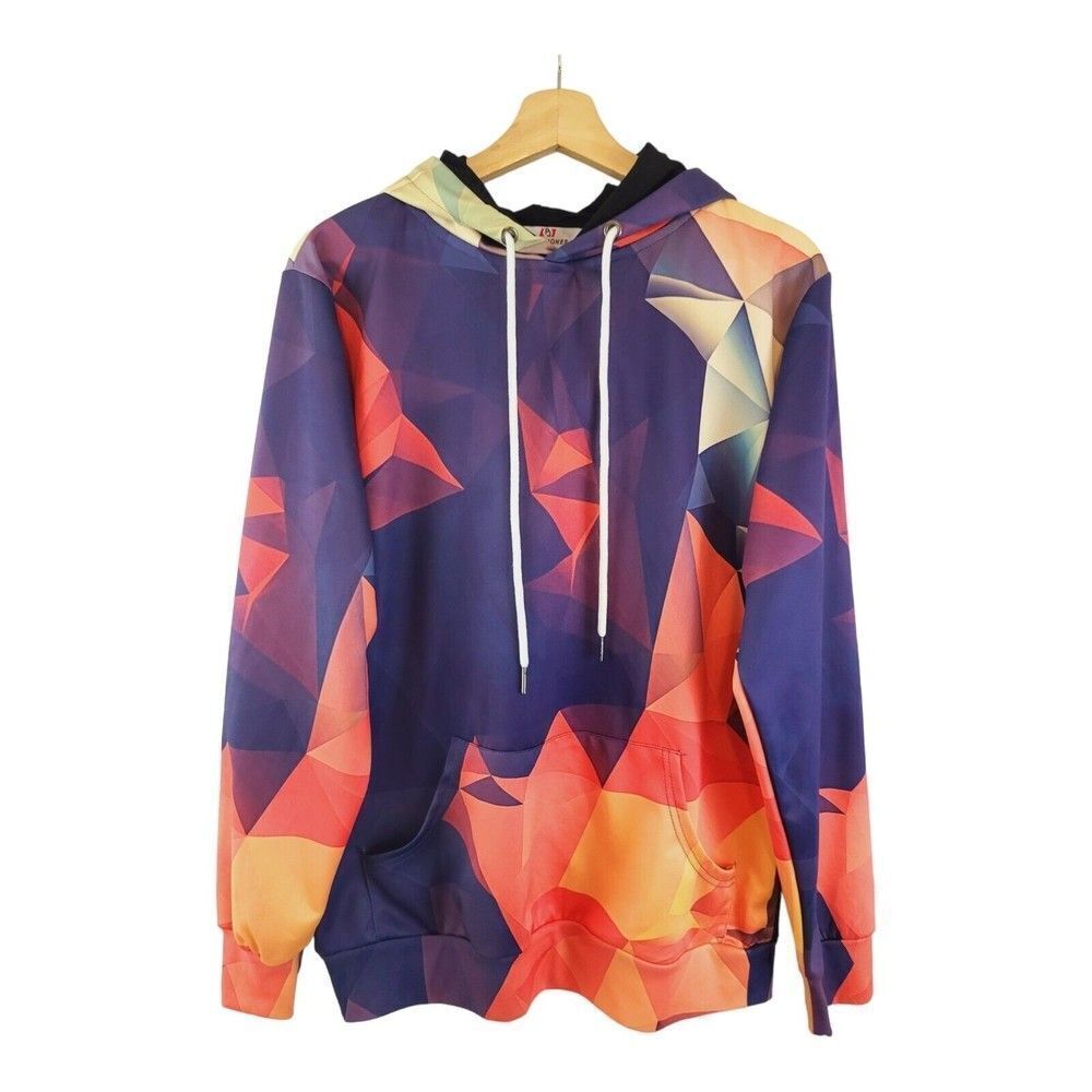Paul Jones Mens S Hoodie Multi Color Mosaic Colorful Retro‎ Psychedelic Artsy